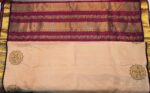 HAND CRAFTED CREAM SILK SAREE WITH MAROON DESIGNER BLOUSE - Image 3