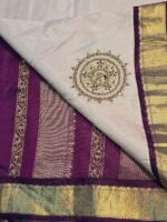 HAND CRAFTED CREAM SILK SAREE WITH MAROON DESIGNER BLOUSE - Image 2